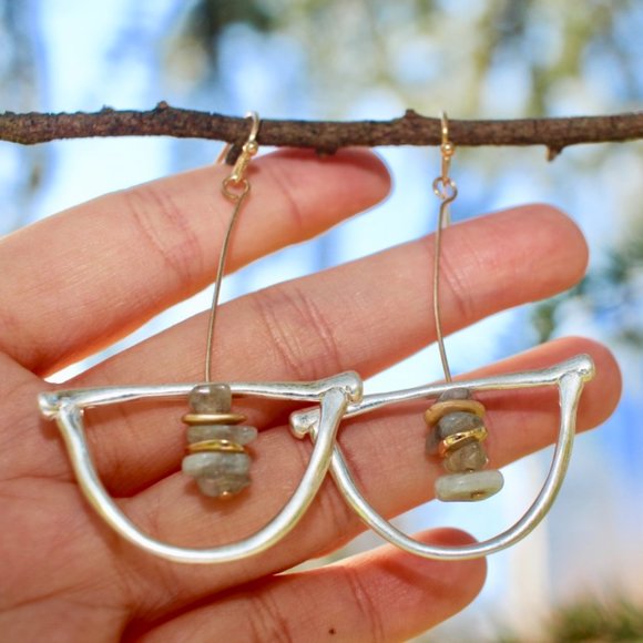 New Silver Boho Natural Stone Drop Dangle Earrings Boho Drop Simple - Picture 8 of 13